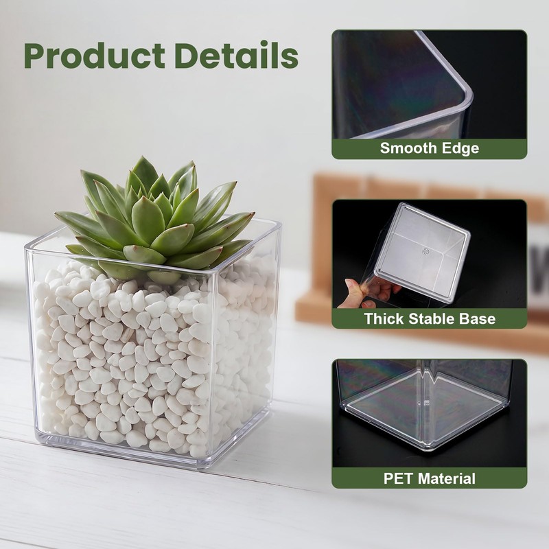 Wowang 2 Pack Clear Square Acrylic Vases 4 X 4