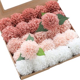 Floroom Artificial Dahlia Flowers 25pcs Real Looking Dusty Rose Shades Foam Fake Roses with Stems for DIY Wedding Bouquets Bridal Shower Centerpieces Floral Arrangements Party Tables Home Decoration