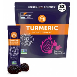 ZYN Electrolyte Drink Mix Hydration Packets, BlackBerry Dragonfruit Electrolytes Powder, Hydration Packets w/Turmeric Curcumin, Vitamin C & D, Zinc, Hydrate & Recover Electrolyte Powder, Pack of 32