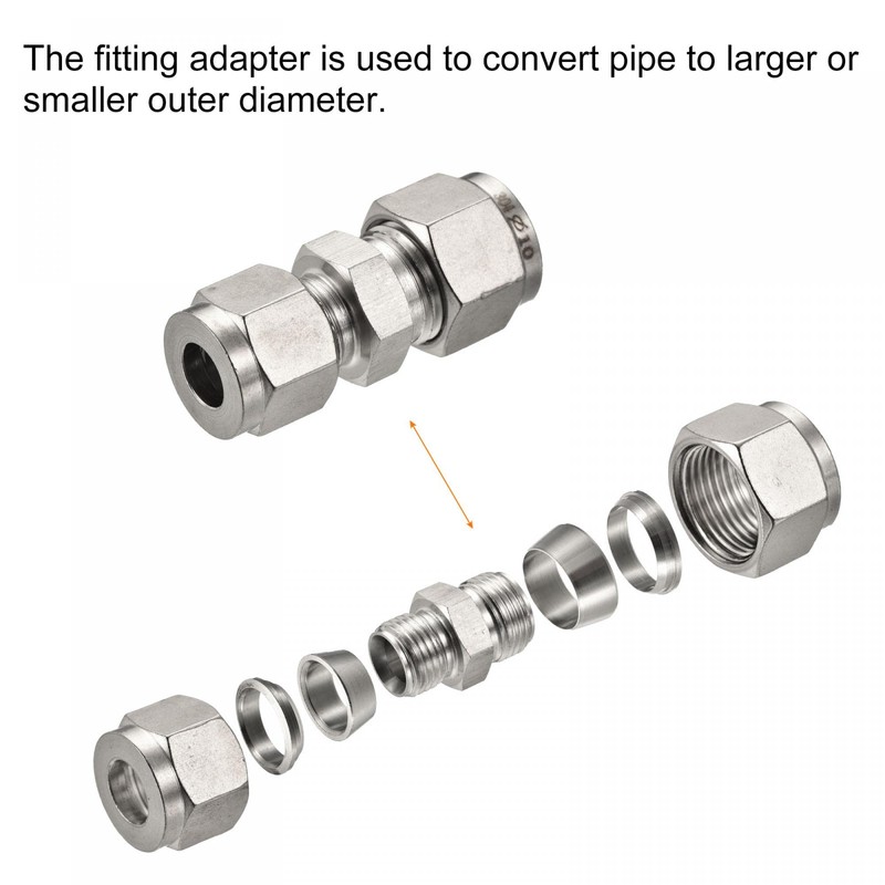 sourcing map Compression Tube Fitting 304 Stainless Steel 8mm x