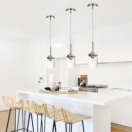 QueeuQ Modern Pendant Lighting Fixture,3-Pack Brushed Nickel Hanging Light with Clear Glass Shade Ceiling Lamp Farmhouse Lighting for Kitchen Island Hallway Bedroom Bar Dining Room