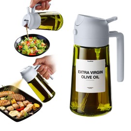 TrendPlain - Original 16oz/470ml Olive Oil Dispenser Bottle for Kitchen Gadgets and Air Fryer Accessories - Olive Oil Sprayer for Cooking w/Stickers (Light Blockage) - Ash
