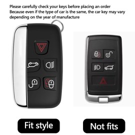 ECOMAID Range R-Over Key Cover for L-and Discovery LR4 Range R-Over Sport Evoque Jaguar XF XJ XJL F-pace, Range R-Over Evoque Key Fob Cover, 5 Button TPU Jaguar Key Cover + Leather Rope Clasp (Black)
