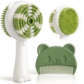 Dual-Sided Baby Brush and Comb Set, 2-in-1 Ultra Soft Bath Brush for Newborn, No-Shedding Bristles & Silicone Massage Brush, BPA Free, Gentle for Infa