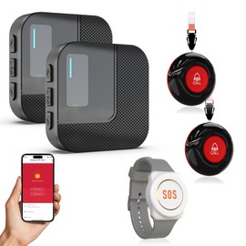 SanJie Wi-Fi Wireless Caregiver Pager Alert System - Emergency Button for Elderly/Seniors/Disabled/Patients, 2 Call Button + 1 Watch + 2 Receiver, 2.4GHz Wi-Fi Only