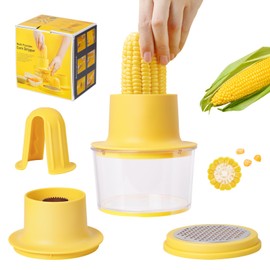 Corn Stripper, 2 in 1 Multi-functional Corn Peeler and Ginger Grater with Bowl and Hand Protector,Quick Remove Corn Kernel