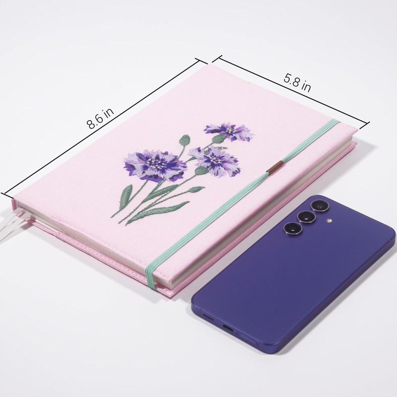 FRORA Embroidered Journal Notebook, A5 Softcover, Dot Line, (Pink, Yagle