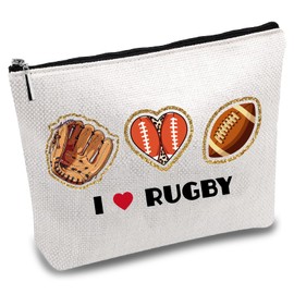 CREATCABIN I Love Rugby Makeup Bags for Women Travel Cosmetic Bag Zipper Pouch Tool Multi Purpose Case Toiletry Packing Purse Storage Bag Organizer for Sport Fans Players Friends Gifts 10x7Inch