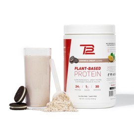 TB12 Plant Based Protein Powder by Tom Brady, 24g of Vegan Pea Protein, Low Sugar, Low Carb, Non-GMO, Meal Replacement, Keto Friendly, Paleo, Sugar Free, Cookies and Cream Flavor (30 Servings)