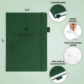 Clever Fox Engineering Notebook – Hardcover Grid Notebook with Numbered Pages, Table of Contents – Patent, Lab & Invention Journal for Engineers & STEM (Dark Green)