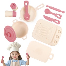 TYRY.HU Play Kitchen Accessories, 11Pcs Silicone Kids Kitchen Toys Set, Pretend Play Kitchen Set with Pots and Pans for Kids, Pretend Play Toys for Toddlers, Montesorri Cooking Toys, Pink