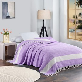 Genovega Breathable Bedspread Woven Blanket Cooling Queen Full Size Quilt Thin Comforter Bed Bedroom Thing Girl Aesthetic Preppy Stuff Cute Accessories Girly Room Aesthetic College Student