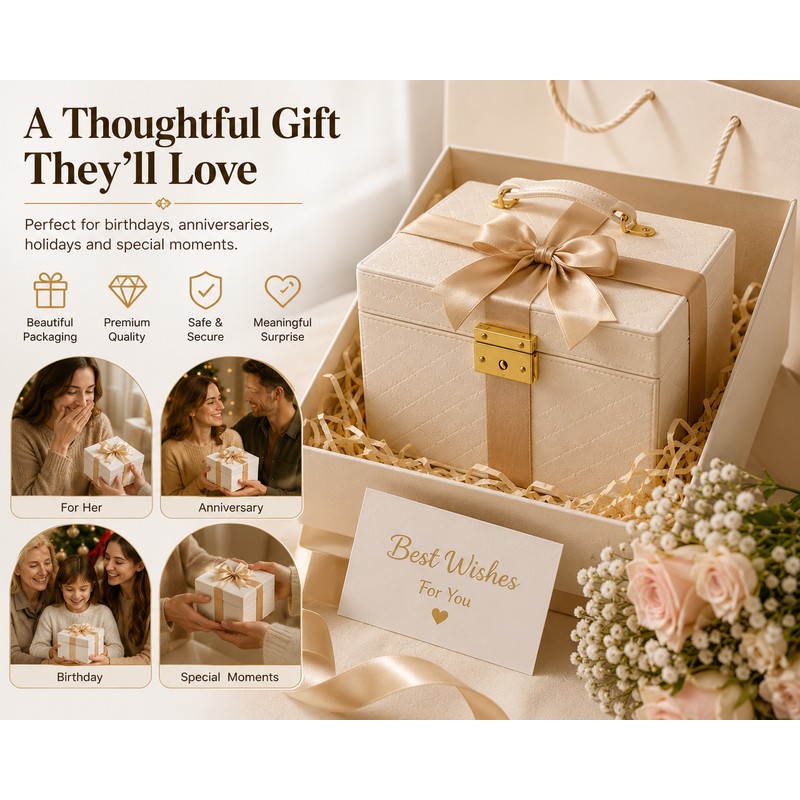 White Leather Jewelry Storage Box with Three Layers and Removable