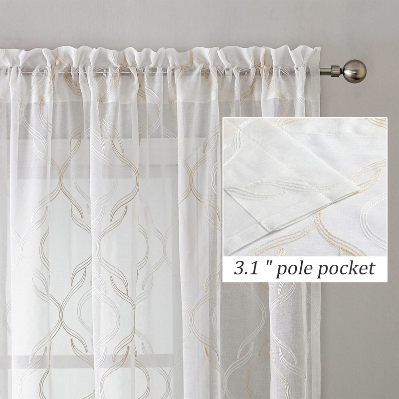 VISIONTEX Sheer Curtains 95 Inches Long 2 Panels Set, Beige