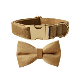 Bowtie Dog Collar, Soft & Comfy Velvet Dog Bow tie Collar, Detachable and Adjustable Dog Collars for Small Medium or Large Dogs and Cat with Safety Metal Buckle(Khaki, 9.87"-11.4")