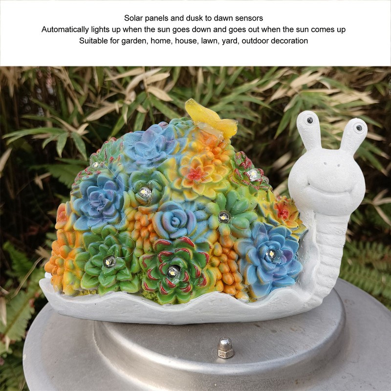 Solar Snail Statue Waterproof Cute Snail Figurine Succulents Garden Ornament