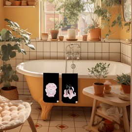 SPBL&L Pink and Black Bathroom Decor, Girly Bathroom Decor,Women Fashion Black Hand Towels for Bathroom Set of 4, Womens Bathroom Decor, Black and Pink Bathroom Accessories, 16x24 Inches