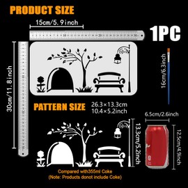 FINGERINSPIRE Rat Holes Painting Stencil with 1Pc Plastic Paint Brush 11.8x5.9inch Bench Signpost Streetlights Pattern Stencil Trees Grass Stencil Mouse Holes Stencil for Painting on Wood Wall
