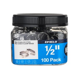 100-Pack EFIELD 1/2-inch Stainless Steel Pex Cinch Clamp Rings for Pex Tubing Pipes