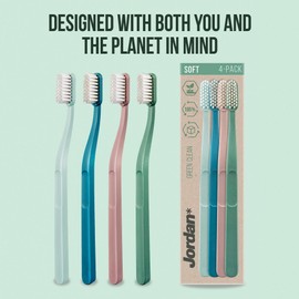 Jordan Green Clean - Sustainable Eco Toothbrush Made from Recycled Materials | Environmentally Friendly | Scandinavian Design | Alternative to Bamboo or Wooden Toothbrush | Mixed Colour | Soft | Pack