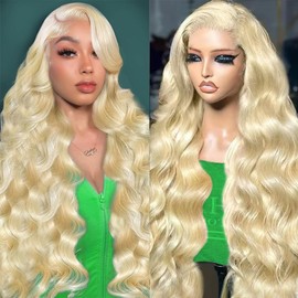 JMSTJMST 26 Inch 613 13x6 Lace Front Wig Human Hair 200 Density Blonde Wig Human Hair 613 Body Wave Blonde HD Lace Front Wigs Human Hair Pre Plucked 613 Lace Frontal Wigs