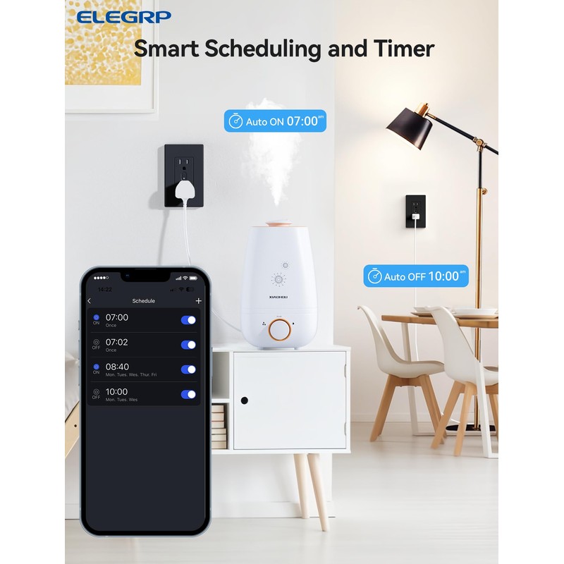 ELEGRP Smart in-Wall Outlet, 2.4GHz Wi-Fi Smart Receptacle Compatible with