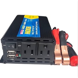 High-Power DC to AC Power Inverter – 12V to 110V/220V Converter with Dual USB Ports, Dual AC Outlets, Cigarette Lighter Adapter, Battery Cable for Cars, Trucks, RVs, Home Backup (Black, 800W)
