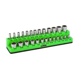 ARES 60005-26-Piece 1/4 in SAE Magnetic Socket Organizer -GREEN -Holds 13 Standard (Shallow) and 13 Deep Sockets -Perfect for your Tool Box -Also Available in RED