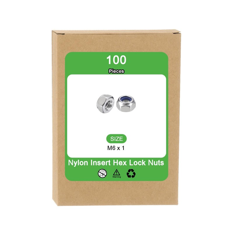 sourcing map 100Pcs M6 x 1 Nylon Insert Hex Lock