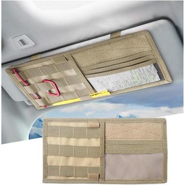 Car Sun Visor Organizer, Tactical Visor Panel Storage Pouch Holder, Nylon Sunshade Pocket with Velcro Strap for Pen Card Sunglasses, Universal Interior Accessories for Car Truck SUV (Khaki) - Color: Black