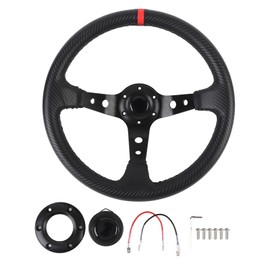 Volante de Carreras, Volante de Coche de Fibra de Carbono, Volante Deportivo Universal de 14 Pulgadas con Botón de Bocina para Adaptador de Cubo de 6 