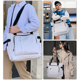 Tiny Chou Tote Bag, Waterproof Nylon Shoulder Bags Laptop Work Bag Multi Pockets Teacher Purses and Handbags for Women Men, 1-Grey-White
