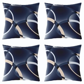jejeloiu Navy Blue Geometric Stripes Throw Pillow Covers 20"x20" Set of 4 Modern Abstract Cushion Cover Retro Circle Swirls Decorative Pillowcase Circle Stripes Geometric Outdoor Pillows Covers