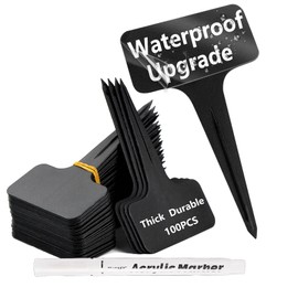 DaTpuik 100 Pcs Waterproof Black Durable Plastic Plant Outdoor Garden Labels Nursery Markers T-Type Thick Tags Re-Usable for Vegetables Seedlings