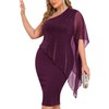 ZOMVA Plus Size One Shoulder Cape Dress Sparkly Overlay Bodycon