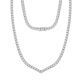 Cubic Zirconia Necklace V Shape 18K White Gold Plated 4.0mm Round Cubic Zirconia Classic Tennis Necklace For Women