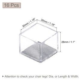 sourcing map Chair Leg Floor Protectors, 16Pcs Square PVC & Felt Chair Leg Cover Caps for Hardwood Floors (Clear White, 30x30mm/ 1.18"x1.18")