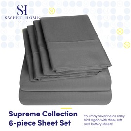 Cal King Size Bed Sheets - 6 Piece 1500 Supreme Collection Fine Brushed Microfiber Deep Pocket California King Sheet Set Bedding - 2 Extra Pillow Cases, Great Value, California King, Gray