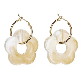 Cute Acrylic Daisy Flower Hoop Earrings for Women Dual-use Gold Hoops Y2k Resin Floral Daisy Drop Dangle Earrings-Beige