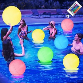 8 Pack Beach Balls Glow in Dark Party Supplies, Inflatable Light up Ballon Floating Pool Light with Remote Beach