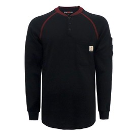 BOCOMAL FR Shirts for Men Flame Resistant Shirts NFPA2112/CAT2 7.1oz Black Men's Long Sleeve Fire Retardant Henley Shirts