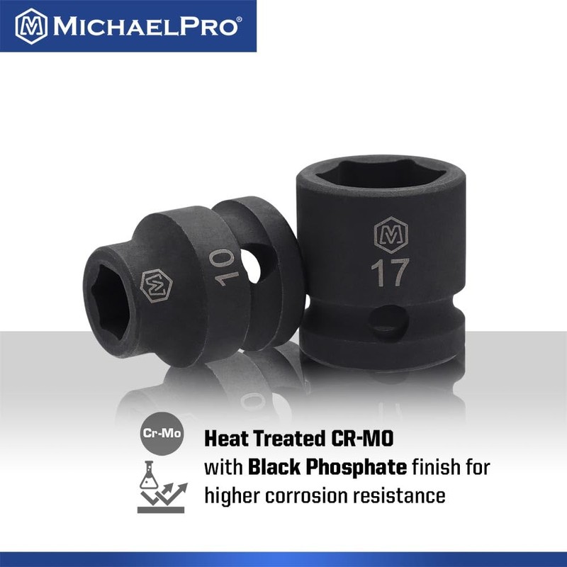 MichaelPro 1/2 Inch Low Profile Impact Socket Set, 14-Piece Low