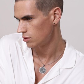 LES OSEWA Viking Compass Necklace 925 Sterling Silver Vegvisir Runes Necklace Compass Norse Pendant Amulet Viking Jewelry Gifts for Men