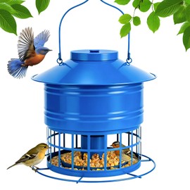 Bird Feeder for Outdoors, Squirrel Proof Bird Feeder for Outside 10LB Metal Caged Wild Bird Feeder with 32 Feeding Ports, Hanging Birdfeeder for Small Birds, Cardinals, Bluebirds, Finches (Blue)