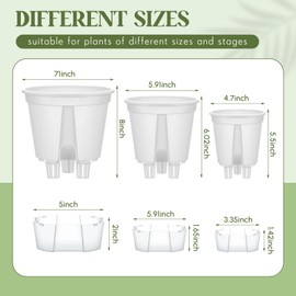 Wonderjune Self Watering Pots for Indoor Plants with Deep Reservoir and High Drainage Holes for Outdoor Plants and Flowers, Bare Root Planter(4.72'', 5.91'', 7.09'',White,9 Pcs)