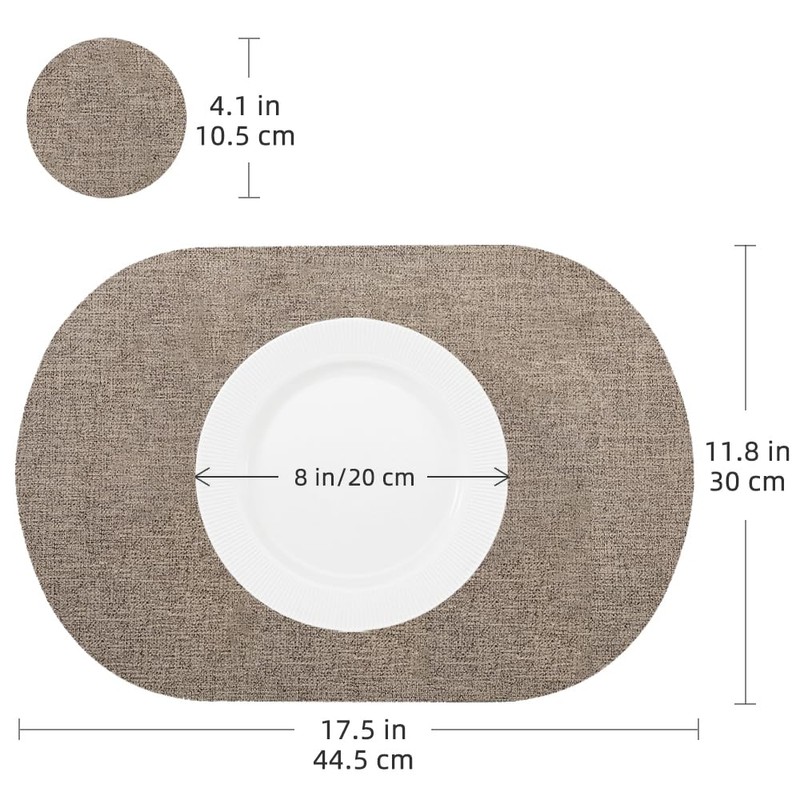 Oval Table Mats Set of 6, Faux Leather Placemats, Heat