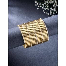 Aheli Gold Plated Diamond Studded Bangles Set Jewelry Ethnic Function Wear Gift for Women Size 2.6"