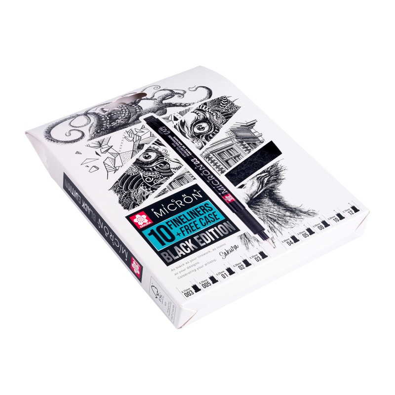 Sakura Pigma Micron Fineliners Set of 10 + Case, Waterproof
