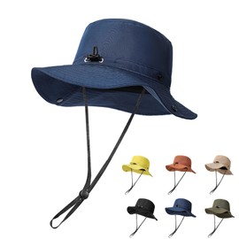 [MITSUHA] UPF50+ UVカット サファリハット 男女兼用アウトドア帽子 軽量＆通気性 撥水加工・吸汗速乾 登山・旅行・ピクニック 小顔効果 あご紐付き 折りたたみ可能（ブルー）