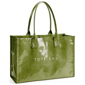 KALIDI PVC Tote Bag Women’s Kraft Paper Work Handbags Purses with Top Handle,Grass Green